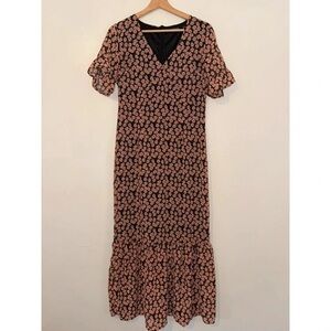 H&M Black Maxi Dress with Pink Floral Pattern